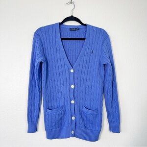 Polo Ralph Lauren Cable Knit Cardigan V-neck 100% Cotton Small Preppy Old Money